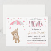 Baby shower teddybeer uitnodiging baby meisje roze (Voorkant / Achterkant)