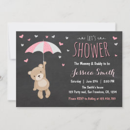 Baby shower teddybeer uitnodiging baby meisje roze
