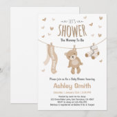 Baby shower teddybeer uitnodiging bruin wit (Voorkant / Achterkant)