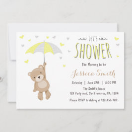 Baby shower teddybeer uitnodiging geel neutraal