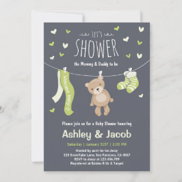 Baby shower teddybeer uitnodiging lime groen