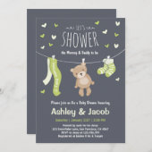 Baby shower teddybeer uitnodiging lime groen (Voorkant / Achterkant)