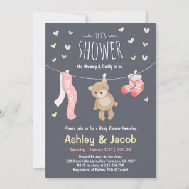 Baby shower teddybeer uitnodiging roze meisje douc