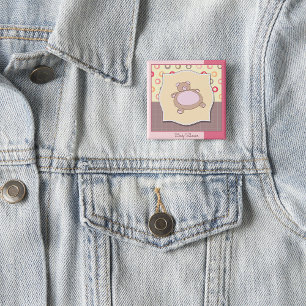 Baby shower teddybeer vierkante button 5,1 cm