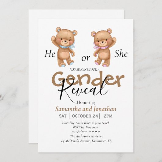 baby shower teddyberen uitnodiging (Voorkant / Achterkant)