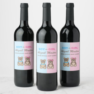 Baby shower teddyberen wijn etiket