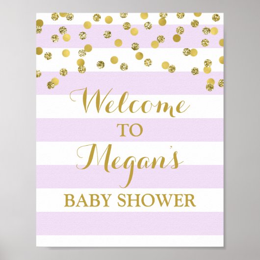 Baby shower Teken Paarse Stripes Gold Confetti Poster (Voorkant)