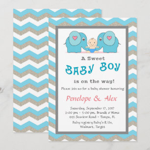 Baby Shower ter ere van Jongen, blauw, wit, kleur Kaart