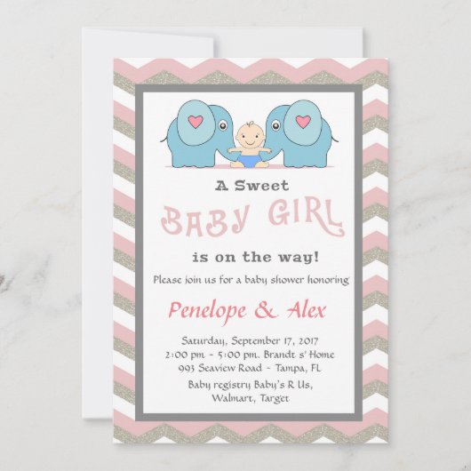 Baby shower ter ere van Meisje, roze, wit, kleur Kaart (Voorkant)