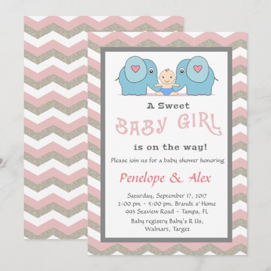Baby shower ter ere van Meisje, roze, wit, kleur Kaart (Voorkant / Achterkant)