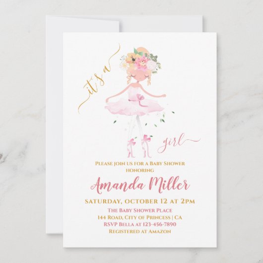 Baby shower ter illustratie van zoete balletmeisje kaart (Voorkant)