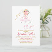Baby shower ter illustratie van zoete balletmeisje kaart (Staand voorkant)