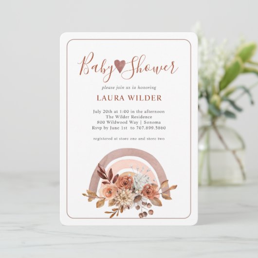 Baby shower Terracotta Boho Waterverf Rainbow Kaart (Staand voorkant)