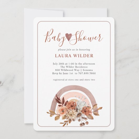 Baby shower Terracotta Boho Waterverf Rainbow Kaart (Voorkant)