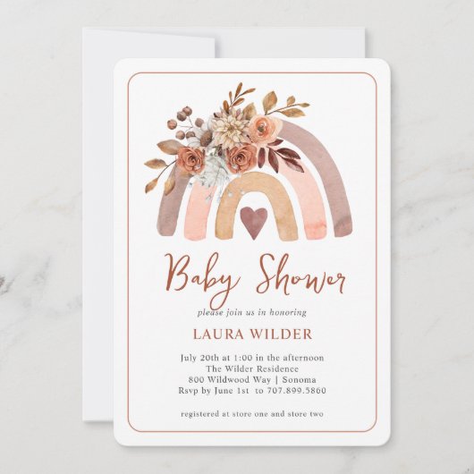 Baby shower Terracotta Boho Waterverf Rainbow Kaart (Voorkant)