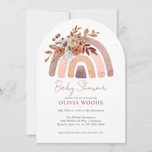 Baby shower Terracotta Boho Waterverf Rainbow Kaart (Voorkant)