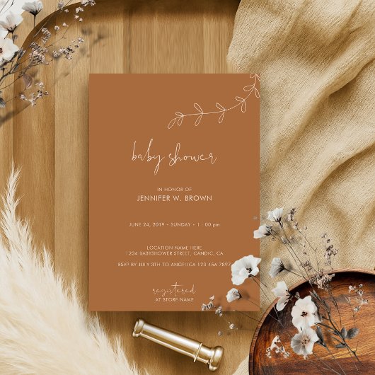 Baby shower Terracotta Burnt Sinaasappel Kaart