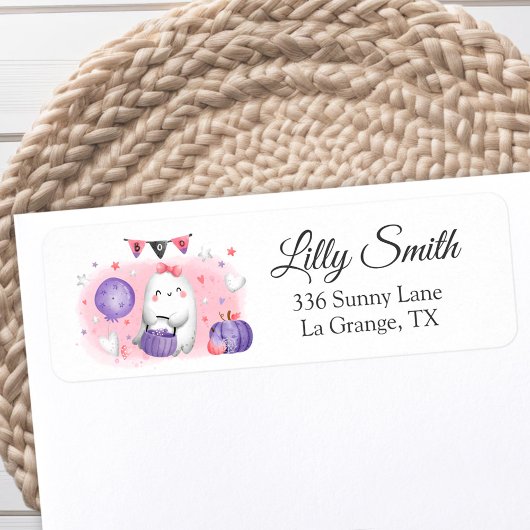 Baby shower Terug Adres Label Little Boo Girl