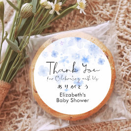 Baby Shower Thank You Blue Floral Cute Script Ronde Sticker