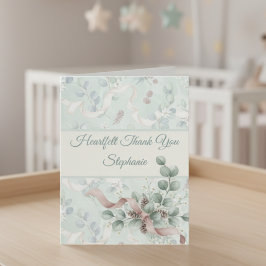 Baby Shower Thank You Card - Eucalyptus & Bow Bedankkaart