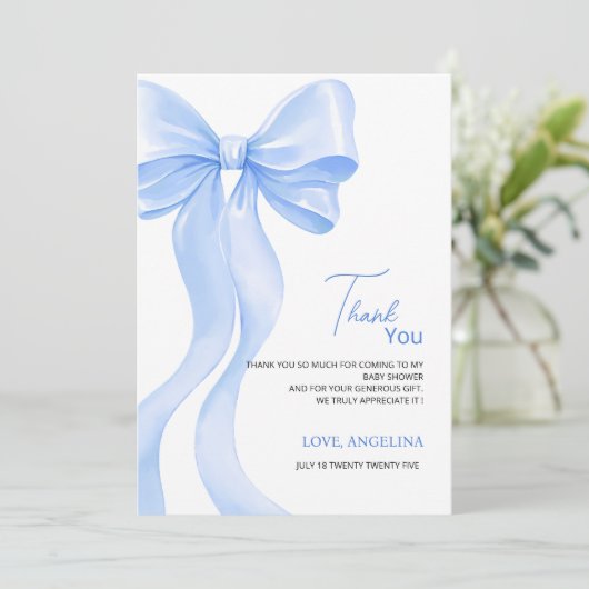 Baby Shower Thank You Cards with adorable bow. Bedankkaart (Staand voorkant)