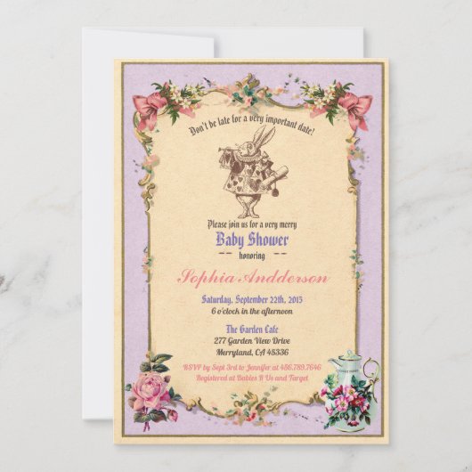 Baby shower theepartij paarse lila sip en zie kaart (Voorkant)