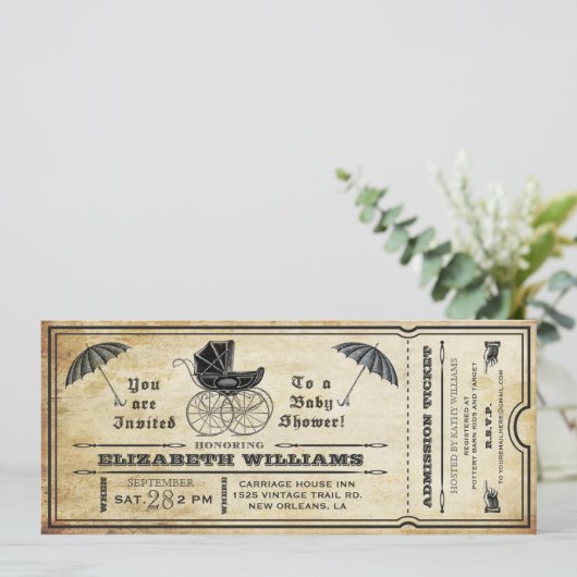  Baby shower Ticket Invitation Kaart (Staand voorkant)