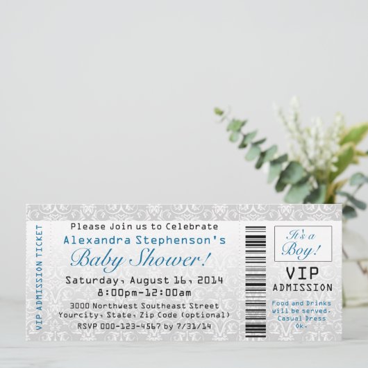 Baby shower ticket uitnodigingen, jongen kaart (Staand voorkant)
