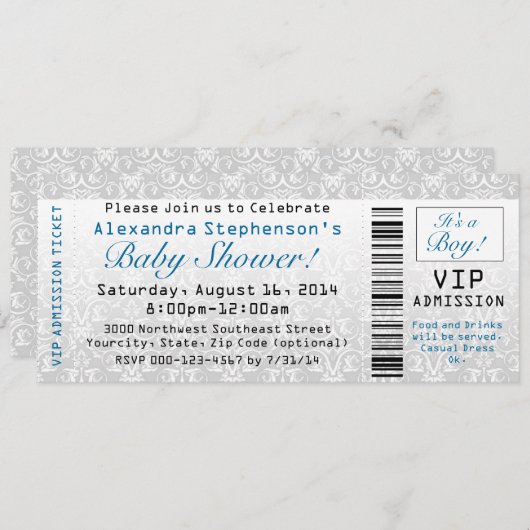 Baby shower ticket uitnodigingen, jongen kaart (Voorkant / Achterkant)