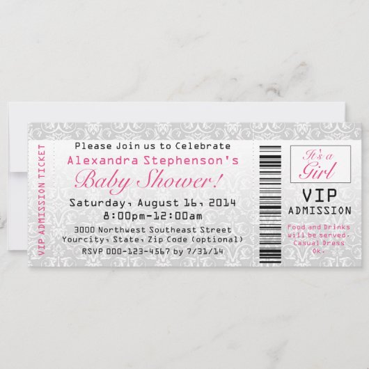 Baby shower ticket uitnodigingen, meisje kaart (Voorkant)