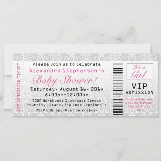 Baby shower ticket uitnodigingen, meisje kaart (Voorkant)