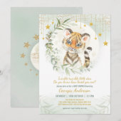 Baby shower tijger Cub Greenery Moon Twinkle Stars Kaart (Voorkant / Achterkant)