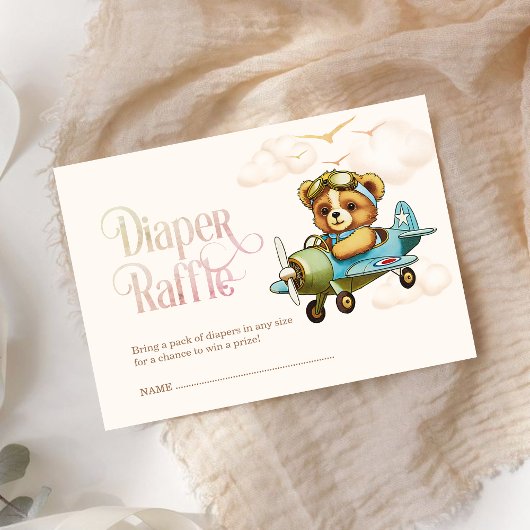 Baby shower Tiny Pilot Teddy Bear Luier Raffle Informatiekaartje