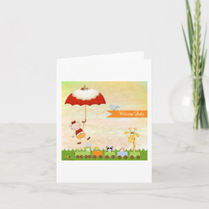 Baby Shower Trein met Dieren en Paraplu Kaart