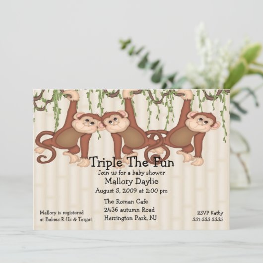 baby shower Triplet-apen Kaart (Staand voorkant)
