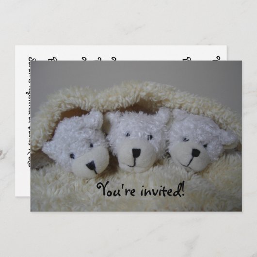 Baby shower triplet beren kaart (Voorkant / Achterkant)