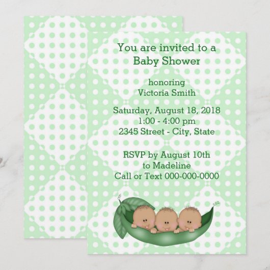 baby shower Triplets erwten in een peul Kaart (Voorkant / Achterkant)
