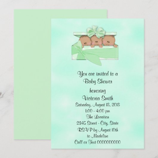 baby shower Triplets Etnische Baby Neutraal geslac Kaart (Voorkant / Achterkant)