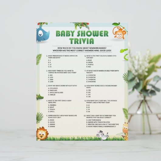 Baby shower Trivia Baby shower Game [Dierthema] Briefhoofd (Staand voorkant)