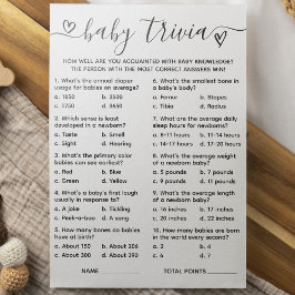 Baby shower Trivia Game Kaart
