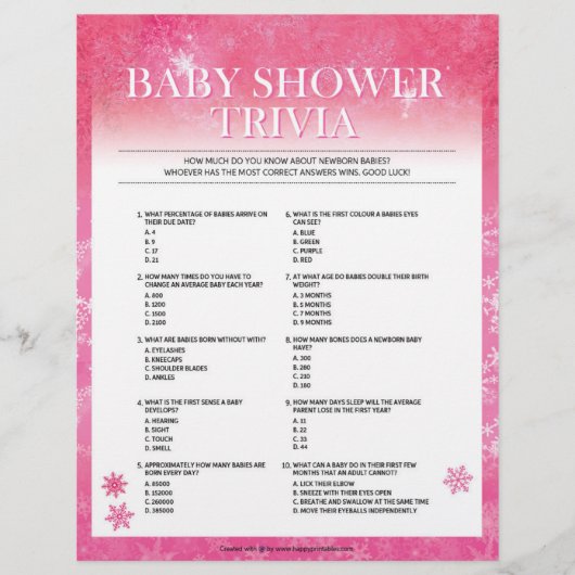 Baby shower Trivia [Snowy Pink] Briefhoofd (Voorkant)