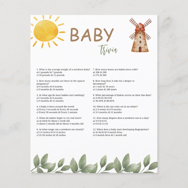 Baby Shower Trivia Spel (Voorkant)