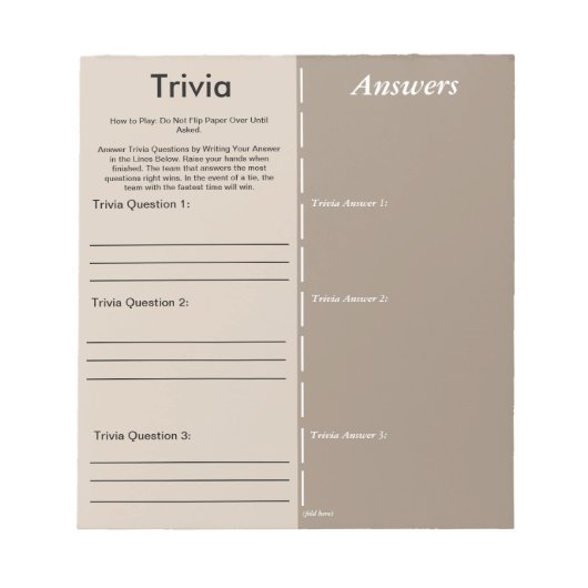 Baby Shower Trivia Spel - Aangepaste Vragen Notitieblok (Voorkant)