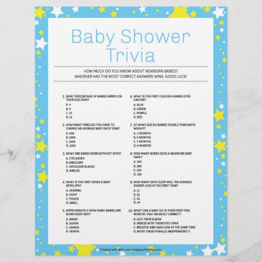 Baby shower Trivia [Sterrennacht blauw] Briefhoofd (Voorkant)