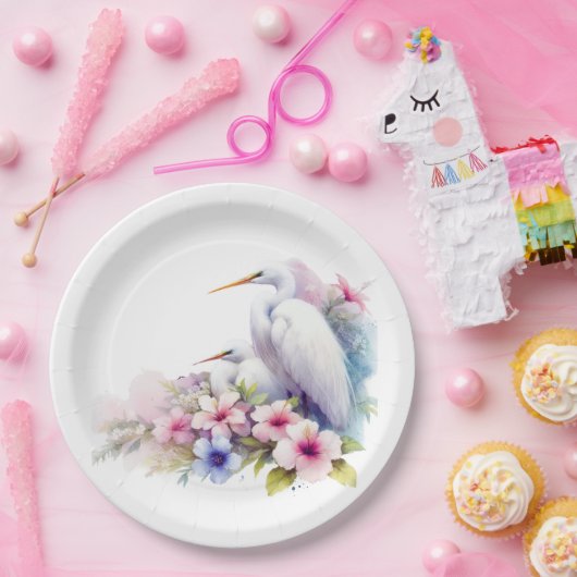 Baby shower Tropical Egret Bird Coastal Papieren Bordje (Feest)