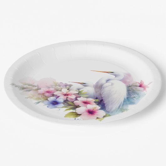 Baby shower Tropical Egret Bird Coastal Papieren Bordje (Gekanteld)