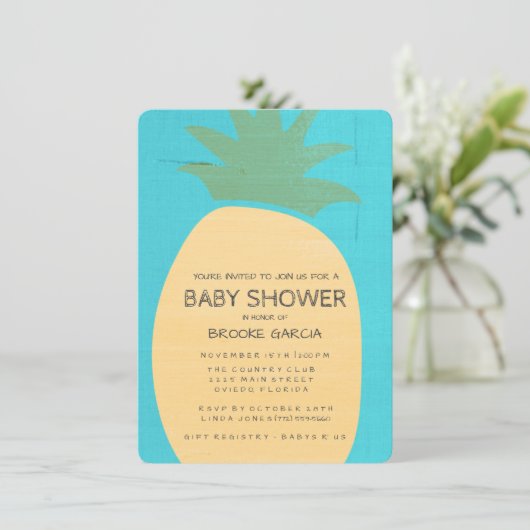 Baby shower Tropisch blauw ananas Kaart (Staand voorkant)