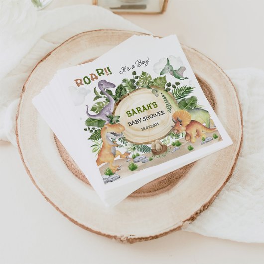 Baby shower Tropisch bos Dinosaur Boy Servet