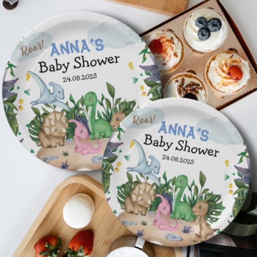 Baby shower Tropisch bos Dinosaurus Papieren Bordje