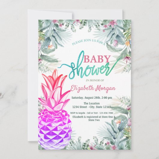 Baby shower Tropisch leder uit wollen ananas Kaart (Voorkant)